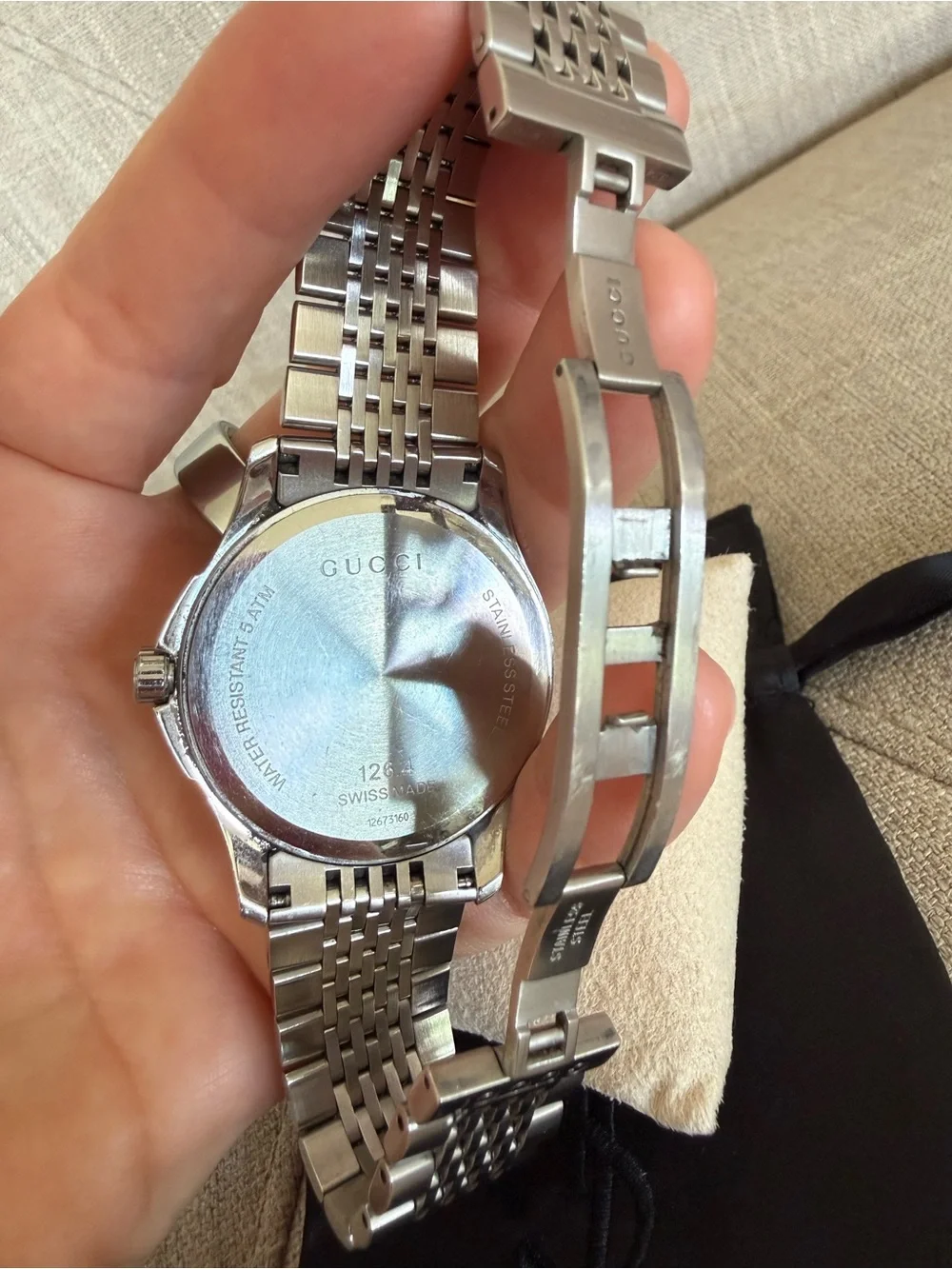 GUCCI Swiss Made Stainless Steel Monogram Watch – White Dial | Date | 5 ATM